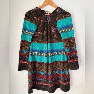 Y2K Aryeh Multicolor Striped Geometric Zip Front Long Sleeve Sweater Dress L